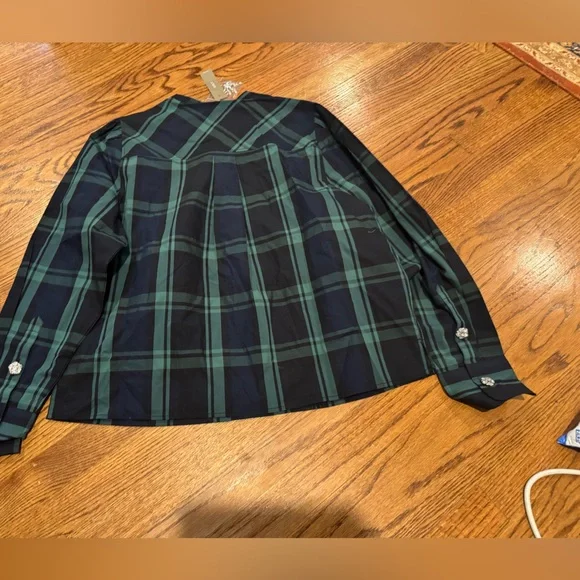 NWT J. Crew Women’s Fresco Top with Jewel Buttons Black Watch Tartan Holiday - Picture 8 of 10